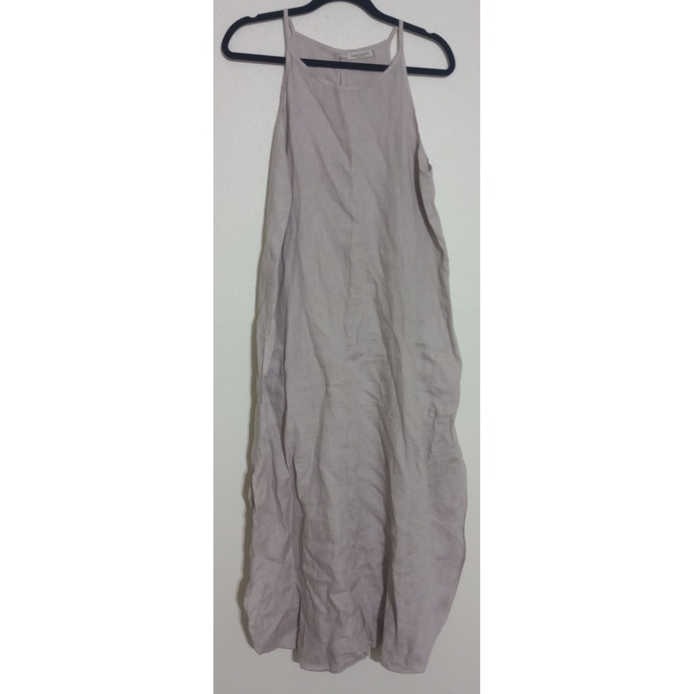 Laura Bianchi Italy Linen Midi Dress Womens Large Beige Halter Lagenlook
